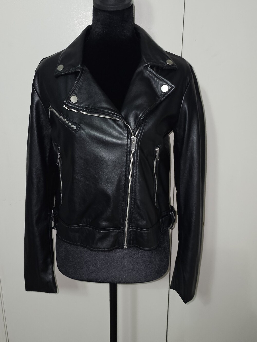 Nine West Faux Leather Women's Black Asymmetrical Moto Jacket Sz Sm